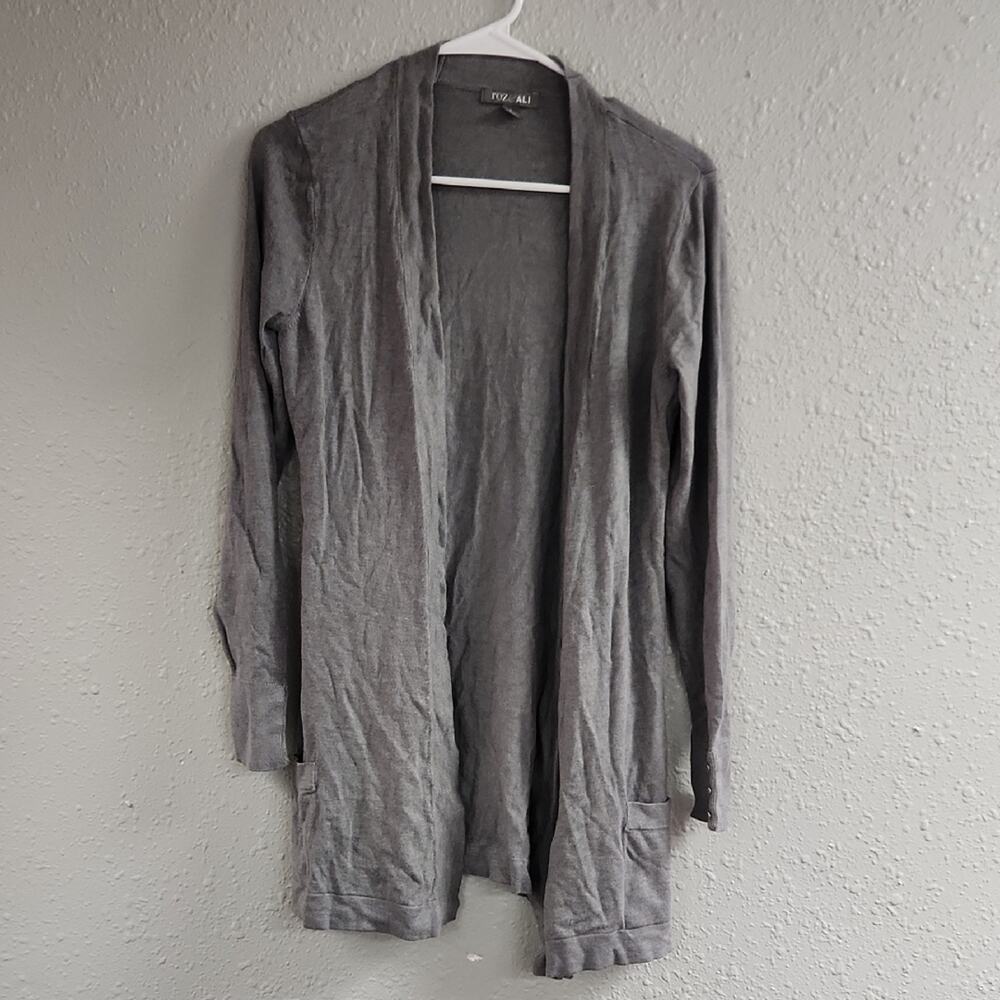 Roz & Ali Gray Open-Front Cardigan